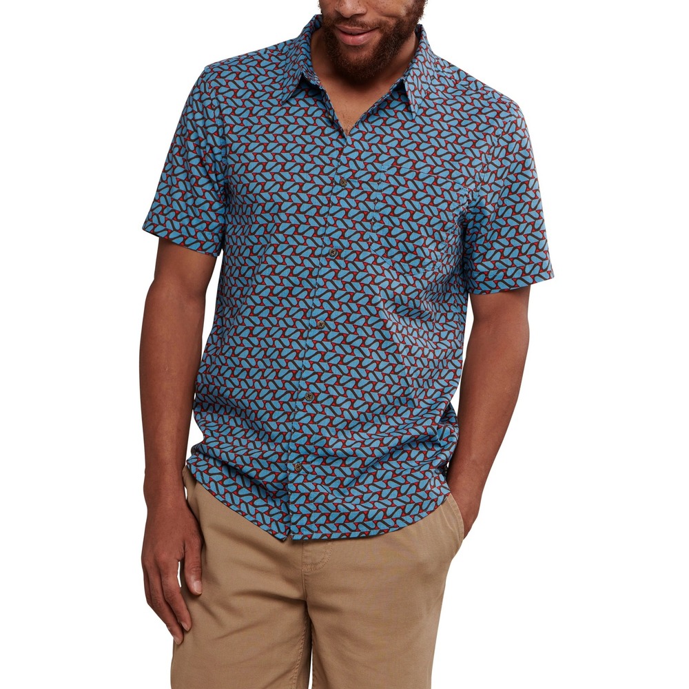 Toad&Co Fletch Short Sleeve Organic Cotton Button-Up Shirt Glacier Geo Print M